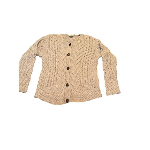 Handmade Irish Cable Knit Wool Cardigan Sweater With Button Front  Large  Beige - Picture 11 of 11